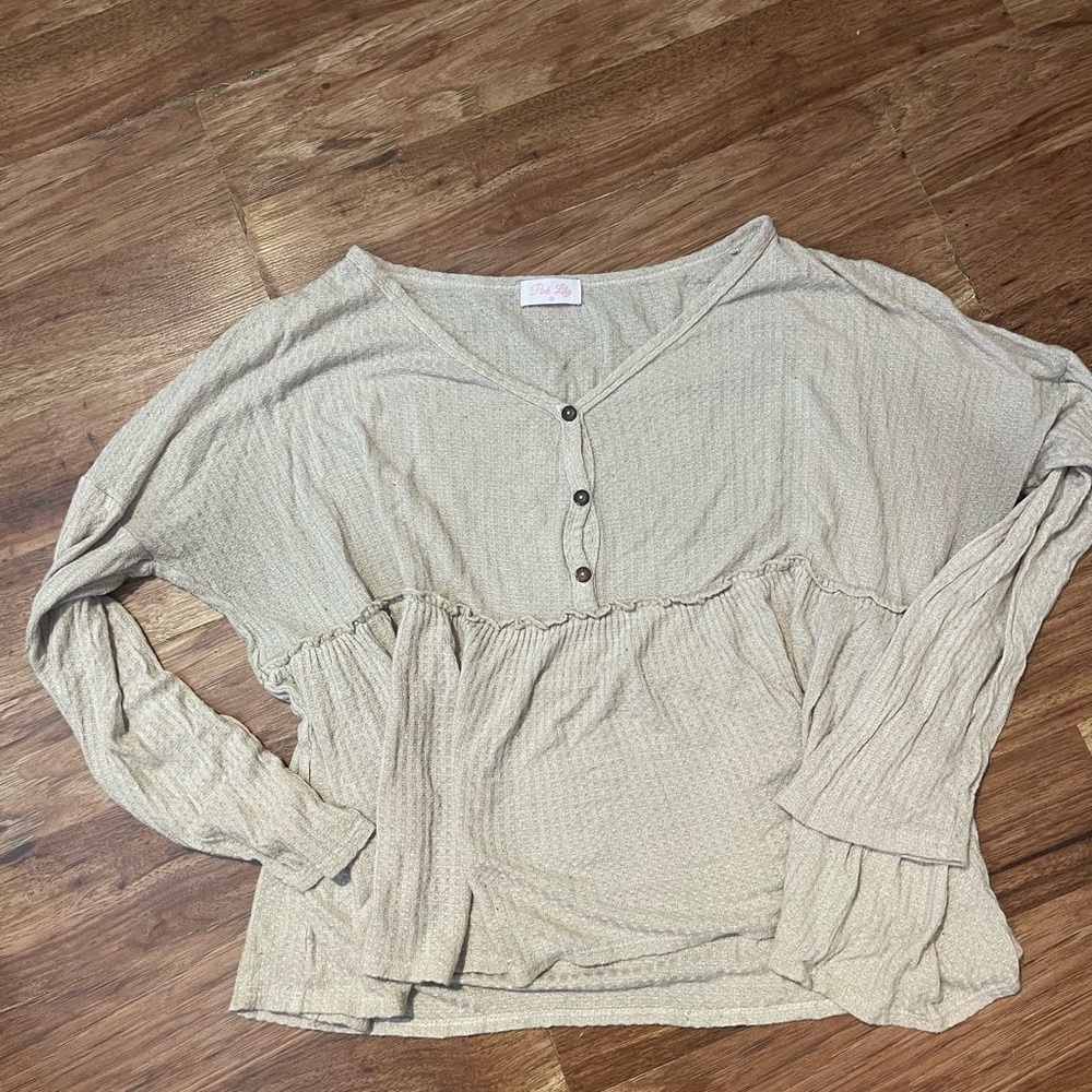 Pink Lily Tan Flowy Cropped Top